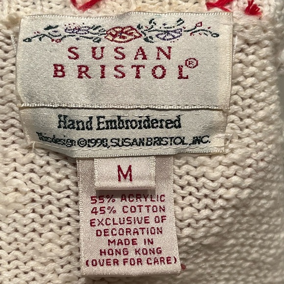 Vintage Susan Bristol Cream Teacher Cardigan Sweater Size M  Hand Embroidered - Picture 9 of 14